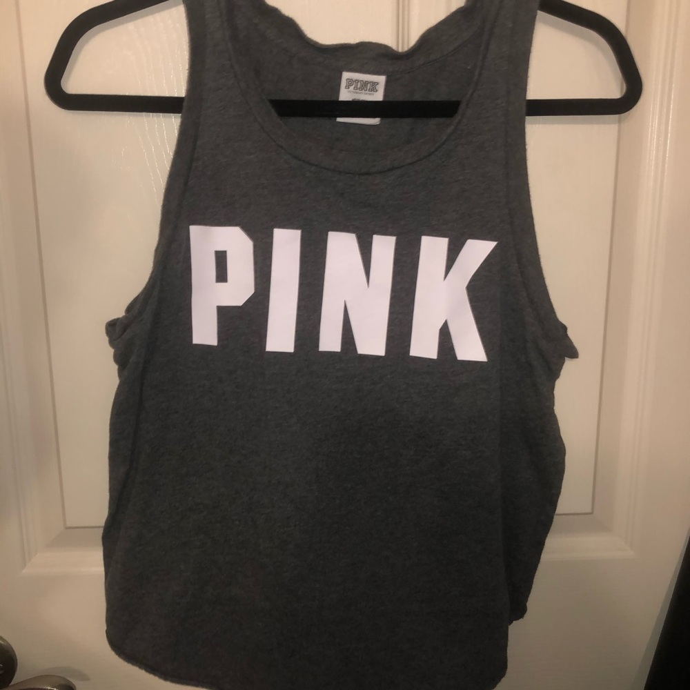 VS PINK gray muscle tee with logo size M